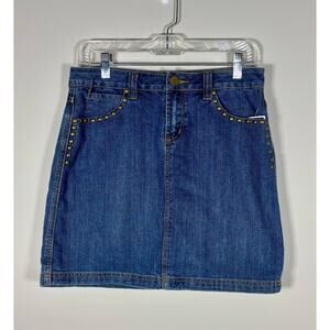 NWT Baccini Denim Jean Mini Skirt Size 4 Western Look Metal Studs Pockets